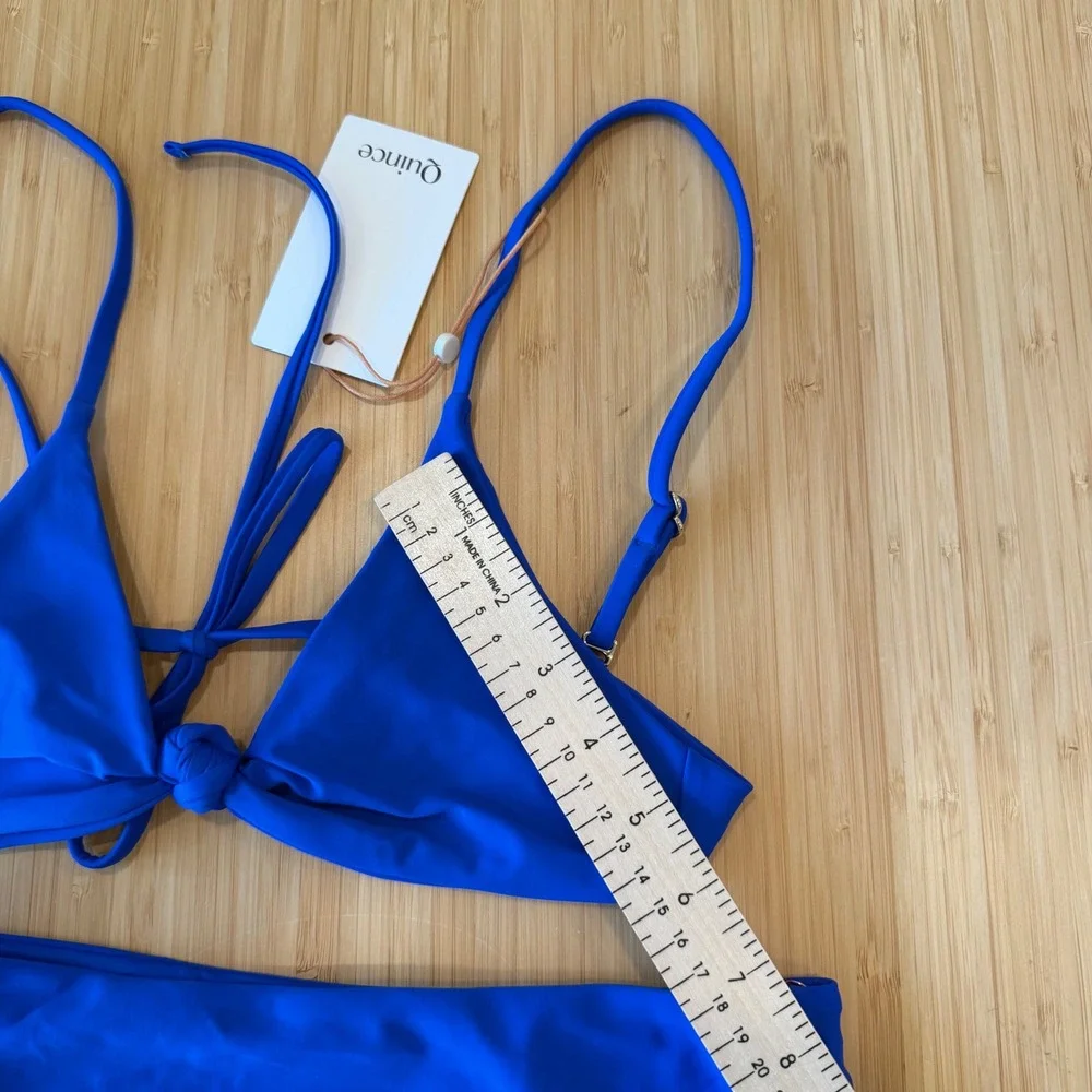 Quince Blue High Waisted Bikini Set Front Knot Triangle Top XS Bathing Sui